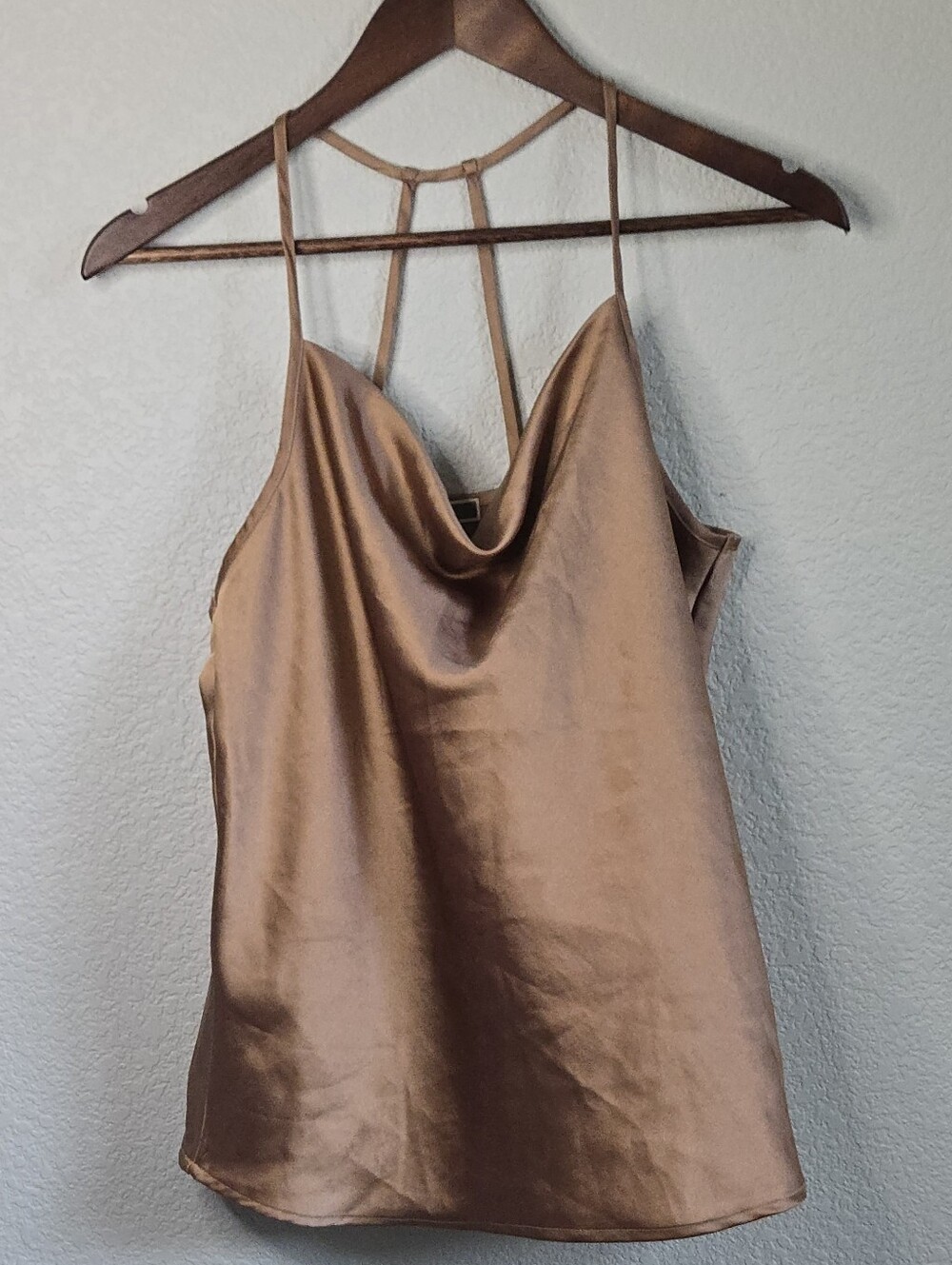 Satin Cowl Neck Camisole Tank Top - Bronze